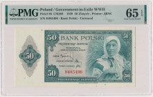 ABNCo, 50 złotych 1939 - H Reference: Miłczak 88
Grade: PMG 65 EPQ 

POLAND POLEN