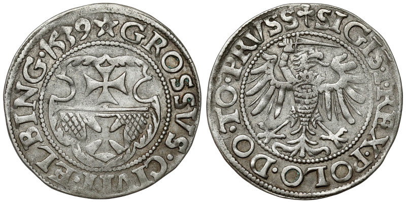 Zygmunt I Stary, Grosz Elbląg 1539 - miecz w prawo Odmiana z mieczem skierowanym...