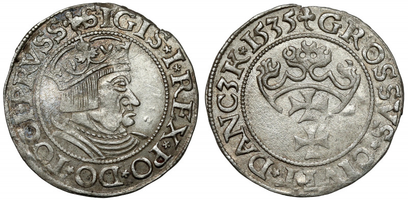 Zygmunt I Stary, Grosz Gdańsk 1535 Bardzo ładny awers. Odmiana z nowym popiersie...