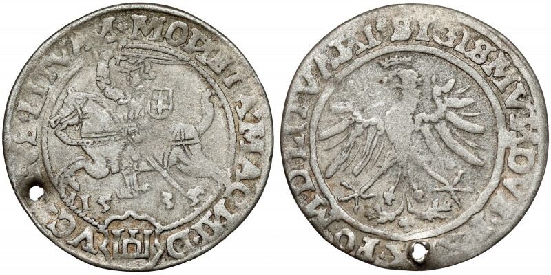 Zygmunt I Stary, Grosz Wilno 1535 Moneta przedziurawiona, a szkoda, bo jak na te...