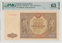 1.000 złotych 1946 - A. (Mił.122g) Reference: Miłczak 122g
Grade: PMG 63 

POLAND POLEN
