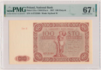 100 złotych 1947 - duża litera Reference: Miłczak 131a
Grade: PMG 67 EPQ 

POLAND POLEN