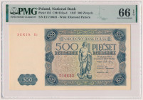 500 złotych 1947 - E2 Reference: Miłczak 132b
Grade: PMG 66 EPQ 

POLAND POLEN