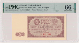 5 złotych 1948 - B Reference: Miłczak 135a
Grade: PMG 66 EPQ 

POLAND POLEN