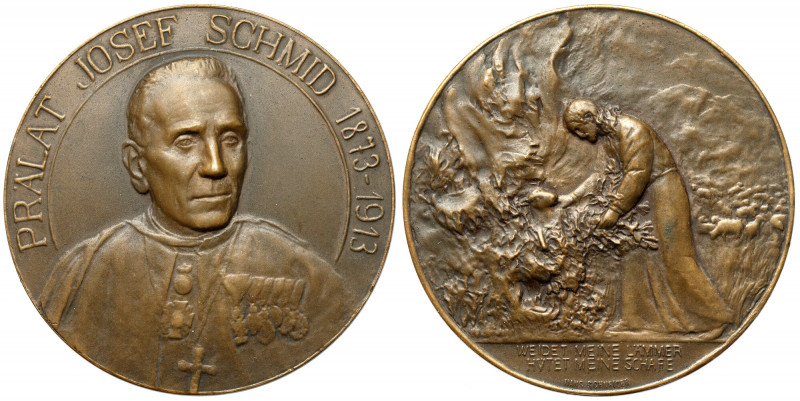 Niemcy, Medal Pralat Josef Schmid 1873-1913 Brąz, średnica 50,5 mm, waga 51,3 g....