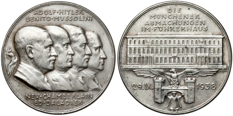 Niemcy, Medal 1938, Układ Monachijski - RZADKI Rzadki niemiecki medal, wybity z ...