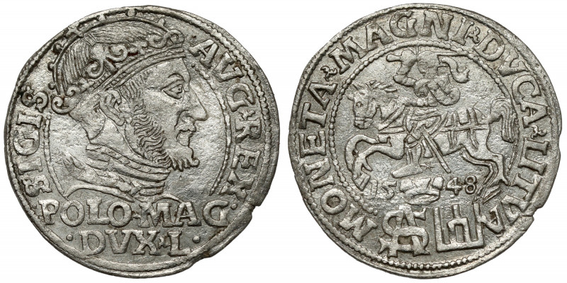 Zygmunt II August, Grosz na stopę polską 1548, Wilno Dobry detal, słabsza powier...