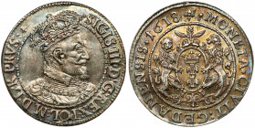 Zygmunt III Waza, Ort Gdańsk 1618 Drugi z pięknych ortów z 1618 roku, jakie oferujemy Państwu na tej aukcji. Mennicza moneta z lustrem i piękną, barwn...