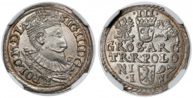 Zygmunt III Waza, Trojak Olkusz 1597 Piękny, wyselekcjonowany trojak.
 Odmiana z nowym typem portretu króla, wprowadzonym w tym roczniku. Wariant leg...