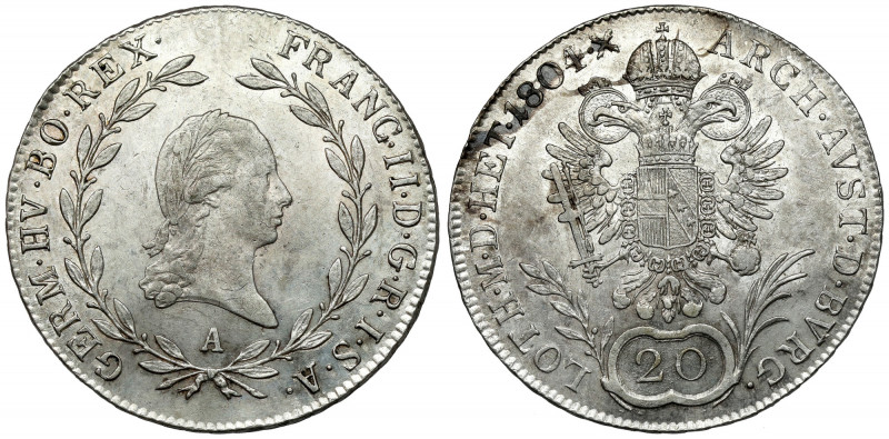 Austria, Franz II, 20 kreuzer 1804-A, Vienna 
Grade: XF+ 

EUROPE WORLD COINS...