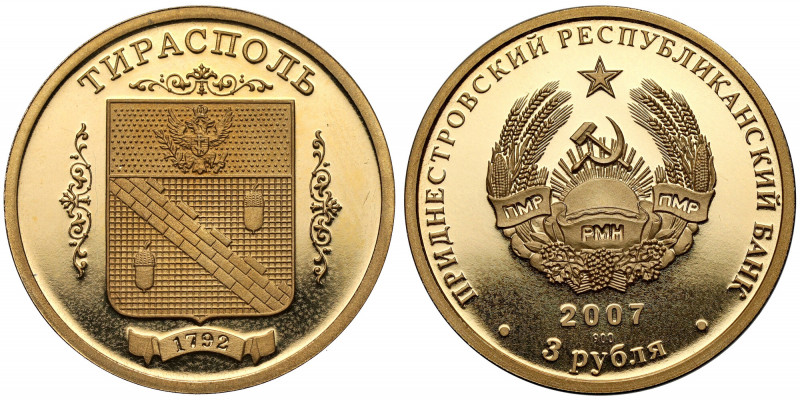 Transnistria, 3 rubles 2007 - only 100 pcs minted Nalot.
 Nakład 100 sztuk. Zło...