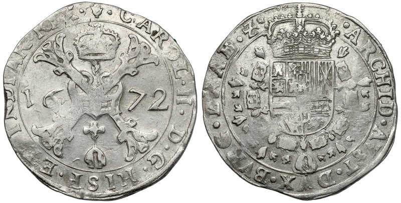 Spanish Netherlands, Carlos II, 1/2 patagon 1672 Srebro, średnica 36,5 mm, waga ...