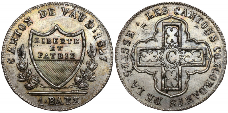 Szwajcaria, Vaud, Batzen 1827 Egzemplarz przeczyszczony.&nbsp; 
Grade: XF 

E...