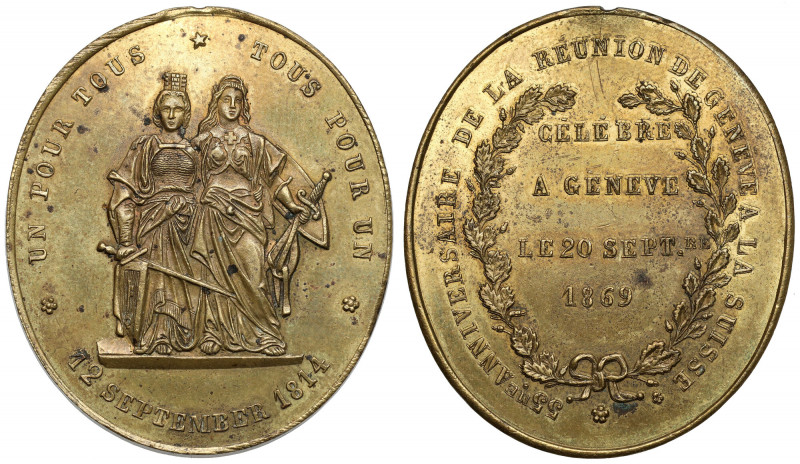 Switzerland, Medal 1869 - 55 Anniversaire de la reunion de Geneve a la Suisse Br...