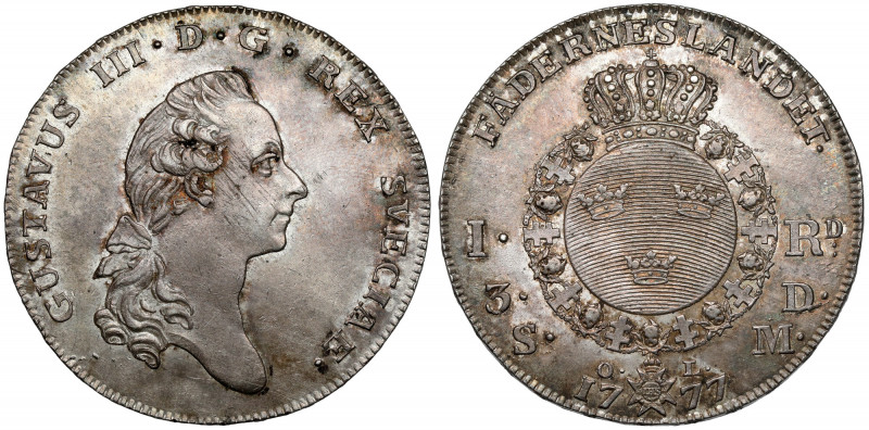 Sweden, Gustav III, Riksdaler 1777 OL Srebro, średnica 41,3 mm, waga 29,37 g.&nb...