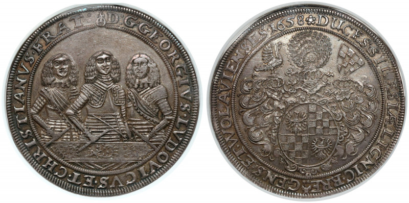 Silesia-Liegnitz-Brieg, Georg III, Ludwig IV, and Christian, Thaler 1658, Brieg ...