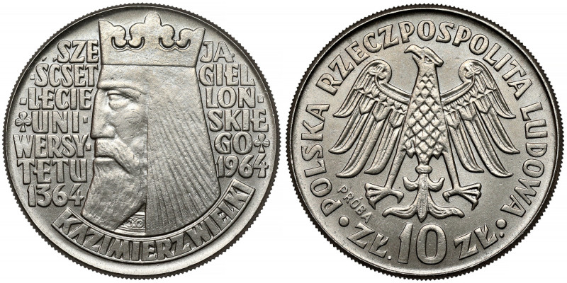 Próba NIKIEL 10 złotych 1964 Kazimierz Wielki - wypukły Druga z prób niklowych z...