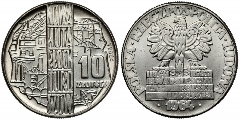 Próba NIKIEL 10 złotych 1964 Nowa Huta Płock Turoszów Kolejna z prób wykonywanyc...