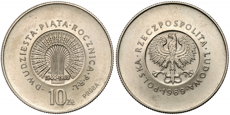 Próba MIEDZIONKIEL 10 złotych 1969, 25 lat PRL Niskonakładowa próba technologicz...