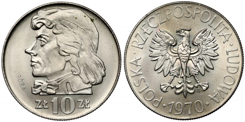 Próba MIEDZIONIKIEL 10 złotych 1970 Kościuszko Piękny egzemplarz bardzo rzadkiej...