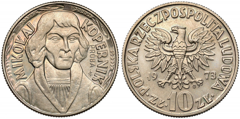 Próba MIEDZIONIKIEL 10 złotych 1973 Kopernik - mały Wyśmienicie zachowana, bardz...