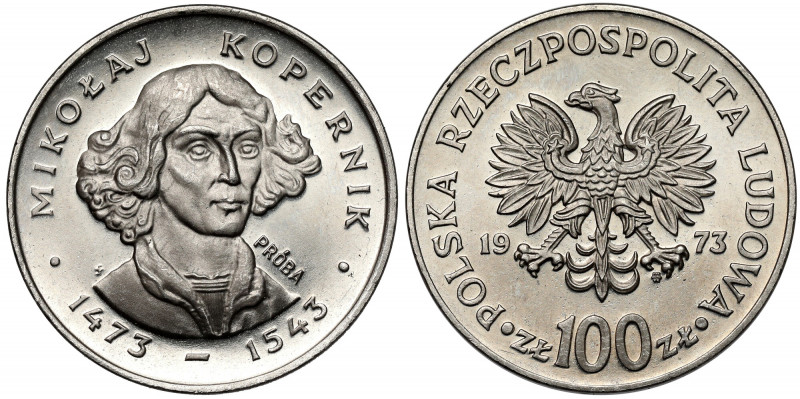 Próba NIKIEL 100 złotych 1973 Kopernik - mała głowa Próba niklowa stuzłotówki z ...