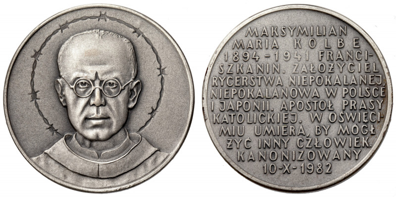 Medal SREBRO Maksymilian Kolbe 1982 Na rancie nabity imiennik wykonawcy oraz pun...