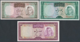 Iran, 20, 50 i 100 Rials (1969-71) - set of 3 pcs 20 rials - st.1; 50 rials - st.1l 100 rials - st.2+ 
Reference: Pick 84-86
Grade: 2+, 1, 1 

IRA...