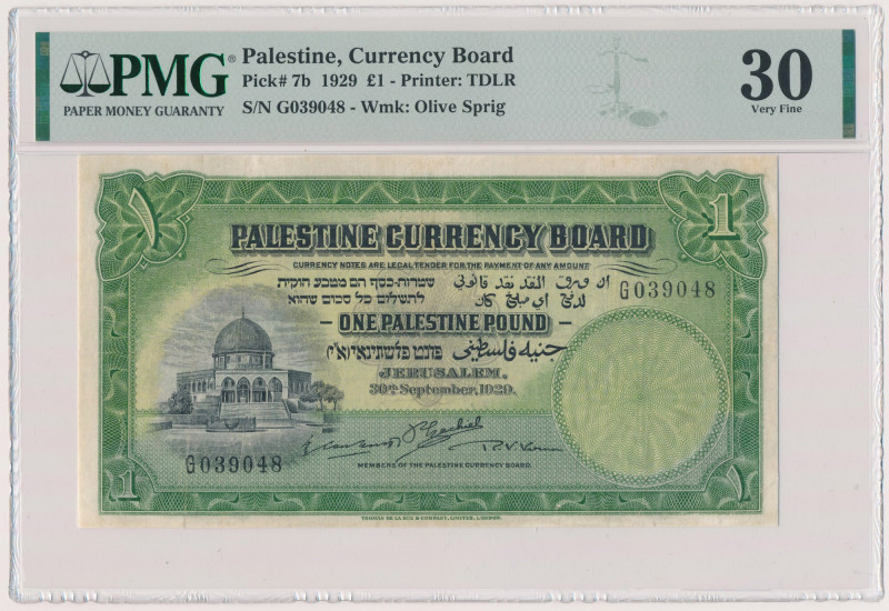 Palestine, 1 Pound 1939 Cleaned paper.&nbsp;
Reference: Pick 7c
Grade: PMG 30 ...