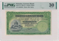 Palestine, 1 Pound 1939 Cleaned paper.&nbsp;
Reference: Pick 7c
Grade: PMG 30 

PALESTINE