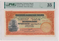 Palestine, 5 Pounds 1939 Cleaned paper.&nbsp;
Reference: Pick 8c
Grade: PMG 35 

PALESTINE