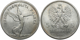 Nike 5 złotych 1928 bez znaku, Bruksela Reference: Chałupski 2.22.2.a (R), Parchimowicz 114.b
Grade: VF+ 

POLAND POLEN