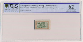 Madagascar, 1 Franc (1916) Reference: Pick 20
Grade: PCGS 62 

MADAGASCAR