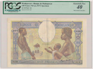 Madagascar, 100 Francs (1937) - SPECIMEN Reference: Pick 40s
Grade: PCGS 40 

MADAGASCAR