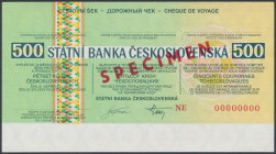 Czechoslovakia, Travelers Cheque SPECIMEN 500 Korun Wymiary: 145 x 80 mm.

Grade: UNC/AU 

Czechoslovakia