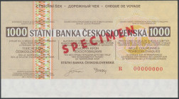 Czechoslovakia, Travelers Cheque SPECIMEN 1.000 Korun Wymiary: 145 x 80 mm. 

Grade: UNC 

Czechoslovakia