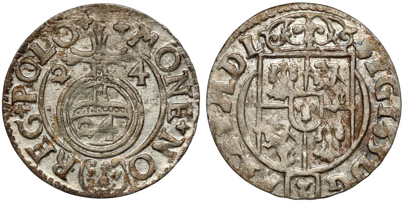 Zygmunt III Waza, Półtorak Bydgoszcz 1624 - w owalnej Odmiana z herbem Sas w tar...