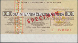 Czechoslovakia, Travelers Cheque SPECIMEN 1.000 Korun Wymiary: 145 x 80 mm.

Grade: AU 

Czechoslovakia