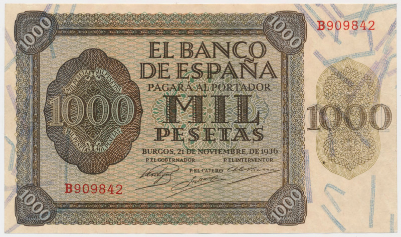 Spain, 1.000 Pesatas 1936 Reference: Pick 103a
Grade: XF 

SPAIN SPANIEN