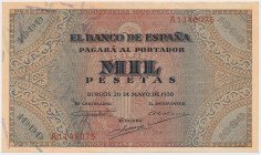 Spain, 1.000 Pesatas 1938 Reference: Pick 115a
Grade: XF 

SPAIN SPANIEN