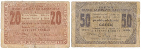 Lithuania, 20 & 50 Centu 1922 (2pcs) Reference: Pick 3-4
Grade: VG 

Lithuania