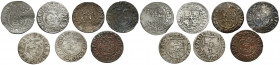 Zygmunt III Waza, Półtoraki 1614-1627, w tym falsyfikat z epoki (7szt) W zestawie wart uwagi przede wszystkim falsyfikat z epoki 1614 z nietypowym zna...