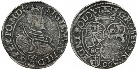 Zygmunt III Waza, Grosz Bydgoszcz 1596 - rzadki W 1594 prawo do otworzenia mennicy w Bydgoszczy otrzymał Stanisław Cikowski, którego herb Radwan widzi...