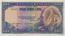 Latvia, 500 Latu 1929 Po umiejętnym oczyszczeniu.&nbsp; Reference: Pick 19a
Grade: VF- 

LATVIA