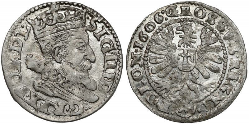Zygmunt III Waza, Grosz Kraków 1606 - bez obwódki Menniczy przedstawiciel rzadki...