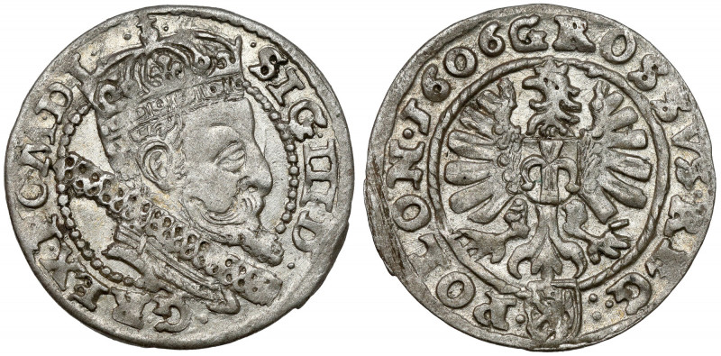 Zygmunt III Waza, Grosz Kraków 1606 - REG•: Piękny, wyselekcjonowany grosz, z po...