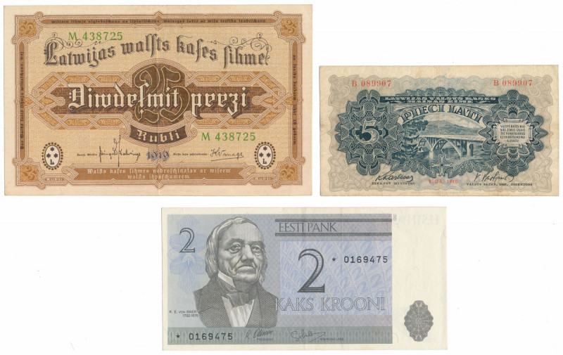 Latvia & Estonia - set of banknotes (3pcs) 2 Krooni 1992 z prefiksem, seria zast...