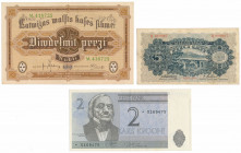 Latvia & Estonia - set of banknotes (3pcs) 2 Krooni 1992 z prefiksem, seria zastępcza.&nbsp; 25 rubli 1919 - st.2-; 5 lati - st.3; 2 krooni - st.2&nbs...