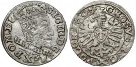 Zygmunt III Waza, Grosz Kraków 1607 - BEZ obwódki - rzadki Wyróżniający się urodą egzemplarz tej bardzo rzadkiej odmiany. Wczesny typ grosza koronnego...