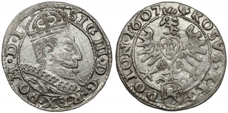 Zygmunt III Waza, Grosz Kraków 1607 Praktycznie menniczy, ale z ryską przed port...